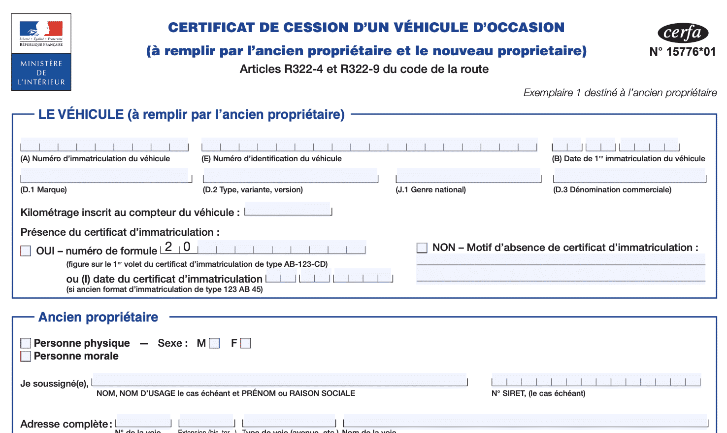 certificat cession vehicule occasion